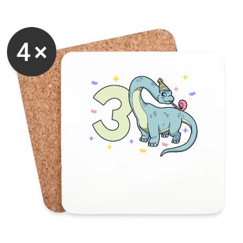 Avec Brachiosaurus - Anniversaire des enfants 3 ans - Dessous de verre (lot de 4) - blanc - Devant