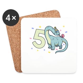 Avec Brachiosaurus - Anniversaire des enfants 5 ans - Dessous de verre (lot de 4) - blanc - Devant
