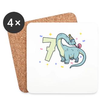 Avec Brachiosaurus - Anniversaire des enfants 7 ans - Dessous de verre (lot de 4) - blanc - Devant