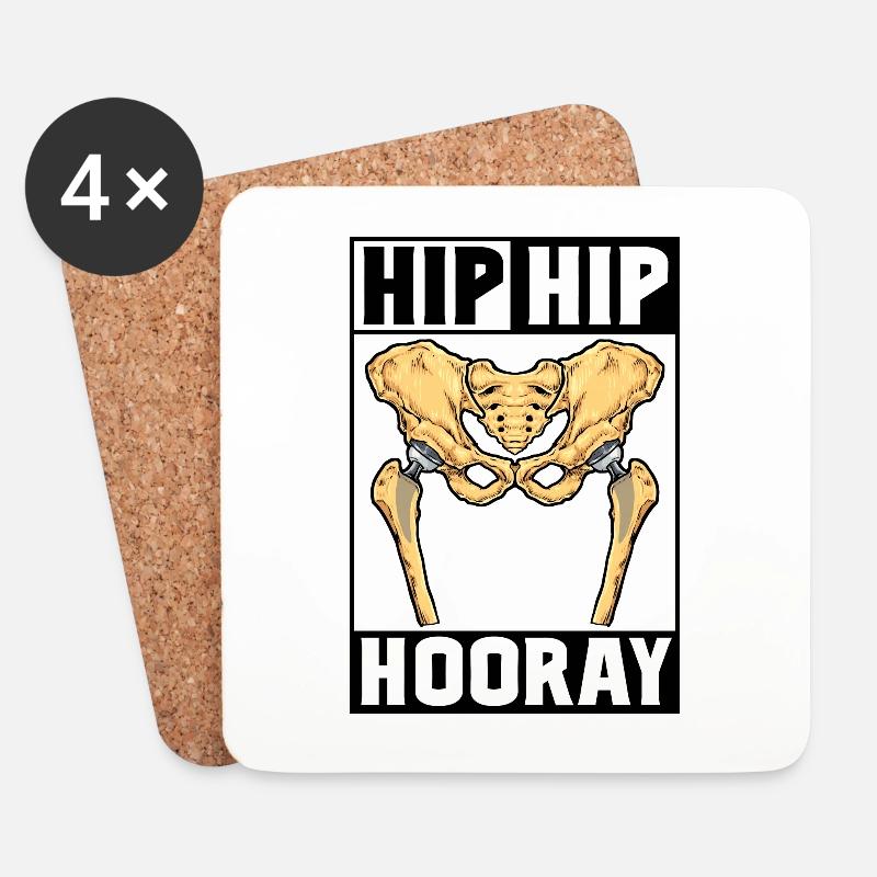 Hip Hip Hooray - Hüft OP - Untersetzer (4er-Set) - Weiß