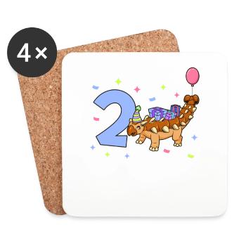 avec Triceratops - Anniversaire des enfants 2 ans - Dessous de verre (lot de 4) - blanc - Devant