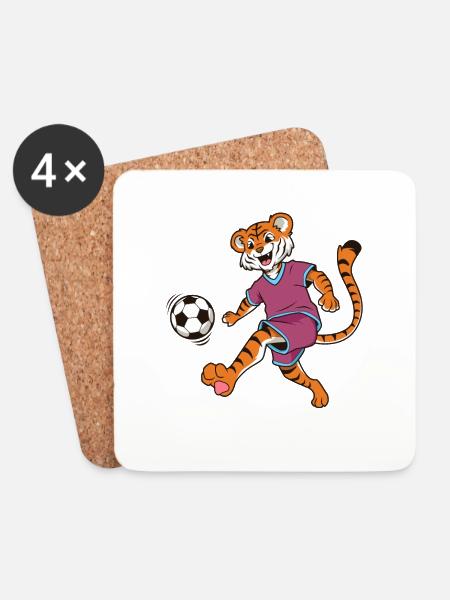 Comic Tiger spielt Fußball - Untersetzer (4er-Set) - Weiß