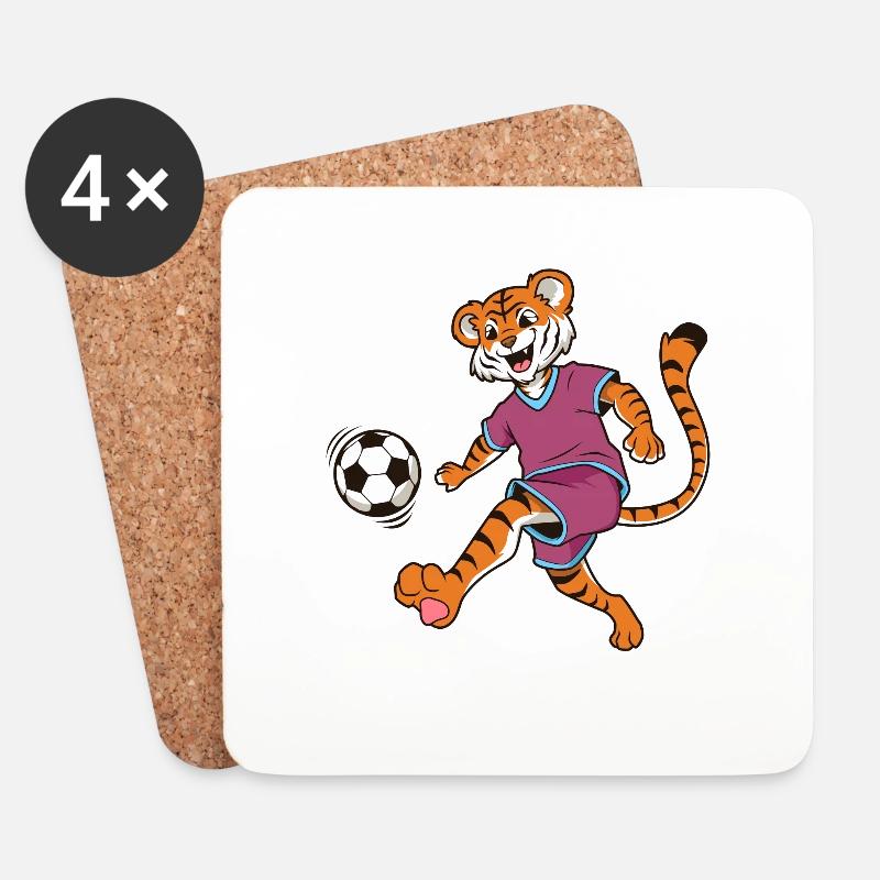 Comic Tiger spielt Fußball - Untersetzer (4er-Set) - Weiß