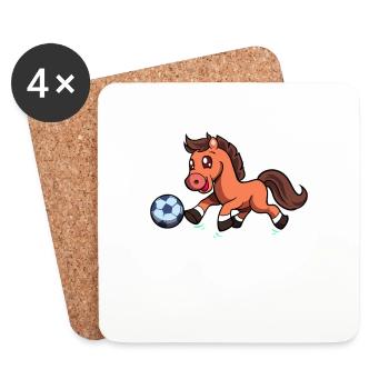 Cheval comique jouant au football - Dessous de verre (lot de 4) - blanc - Devant