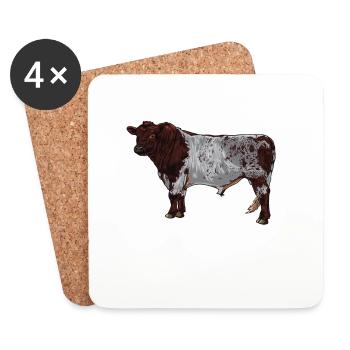 Zeichnung eines Shorthorn Rind - Untersetzer (4er-Set) - Weiß - Vorne