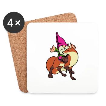 Gartenzwerg reitet Fuchs - Untersetzer (4er-Set) - Weiß - Vorne