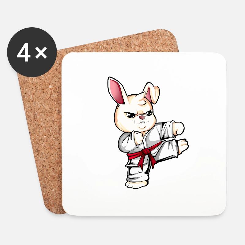 Comic Hase macht Karate - Untersetzer (4er-Set) - Weiß