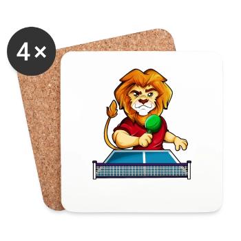 Cartoon lion playing table tennis - Coasters (set of 4) - white - Front