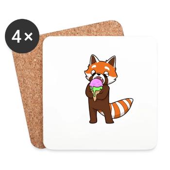Comic Red panda apprécie le cornet de crème glacée - Dessous de verre (lot de 4) - blanc - Devant