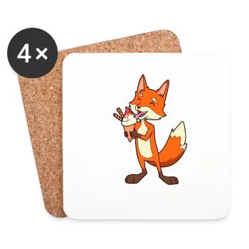 Un renard comique aime le cornet de crème glacée - Dessous de verre (lot de 4) - blanc - Devant