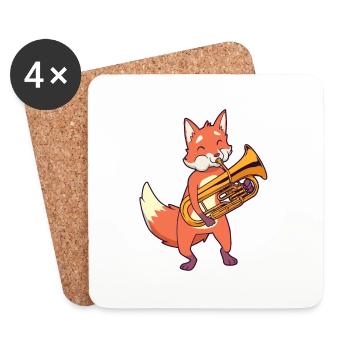Cartoon Fuchs spielt Euphonium - Untersetzer (4er-Set) - Weiß - Vorne