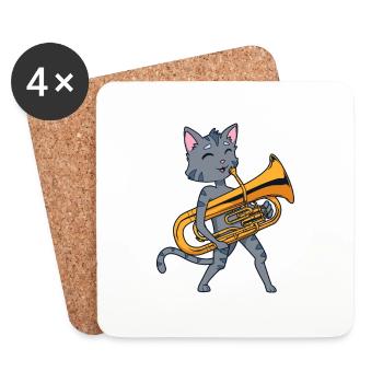 Cartoon Katze spielt Euphonium - Untersetzer (4er-Set) - Weiß - Vorne