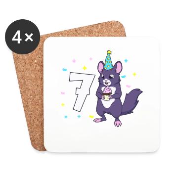 Avec chinchilla - anniversaire des enfants 7 ans - Dessous de verre (lot de 4) - blanc - Devant