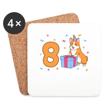 With Corgi - Girl's Birthday 8 Years - Coasters (set of 4) - white - Front