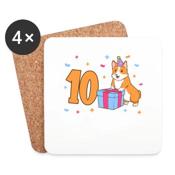 Mit Corgi - Mädchen Geburtstag 10 Jahre - Untersetzer (4er-Set) - Weiß - Vorne