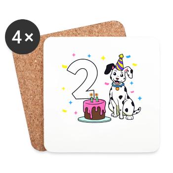 Avec Dalmatien - Anniversaire de fille 2 ans - Dessous de verre (lot de 4) - blanc - Devant