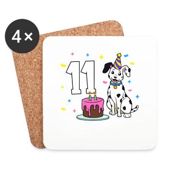 Avec Dalmatien - Anniversaire de fille 11 ans - Dessous de verre (lot de 4) - blanc - Devant