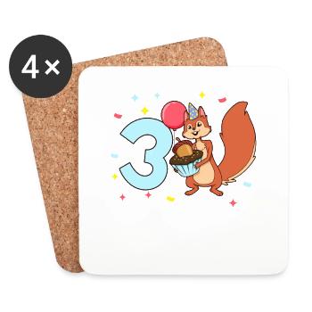 With Squirrel - Children's Birthday 3 Years - Coasters (set of 4) - white - Front