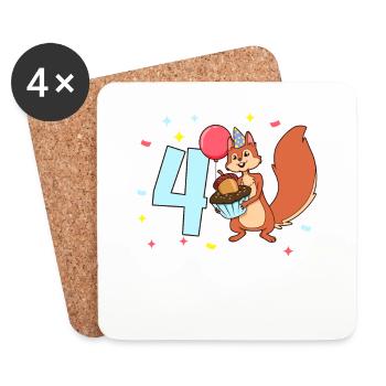 With Squirrel - Children's Birthday 4 Years - Coasters (set of 4) - white - Front