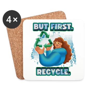 Recycler, recycler, slogan de protection de l’environnement - Dessous de verre (lot de 4) - blanc - Devant