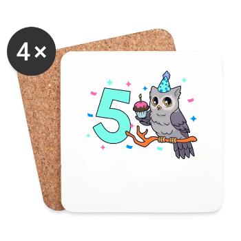 With Owl - Children's Birthday 5 Years - Coasters (set of 4) - white - Front