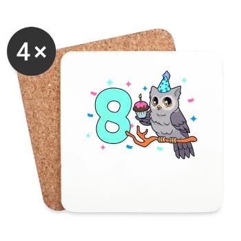 With Owl - Children's Birthday 8 Years - Coasters (set of 4) - white - Front