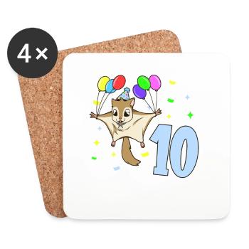 Mit Flughörnchen - Kinder Geburtstag 10 Jahre - Untersetzer (4er-Set) - Weiß - Vorne