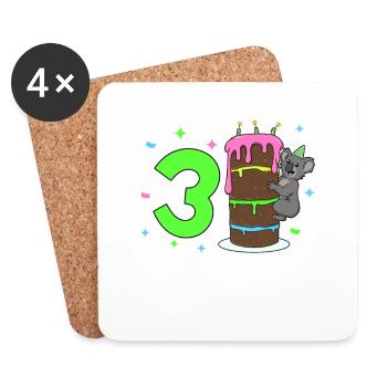 With Koala - Children's Birthday 3 Years - Coasters (set of 4) - white - Front