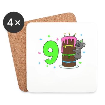 Avec Koala - Anniversaire des enfants 9 ans - Dessous de verre (lot de 4) - blanc - Devant