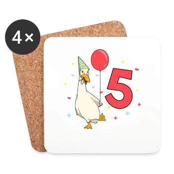 With Running Duck - Children's Birthday 5 Years - Coasters (set of 4) - white - Front