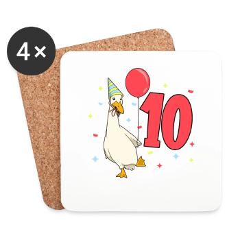 Mit Laufente - Kinder Geburtstag 10 Jahre - Untersetzer (4er-Set) - Weiß - Vorne