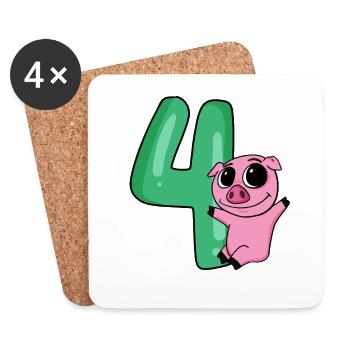4 birthday 4 years old with animal motif - four - Coasters (set of 4) - white - Front