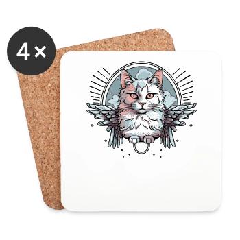 white cat with wings - Coasters (set of 4) - white - Front