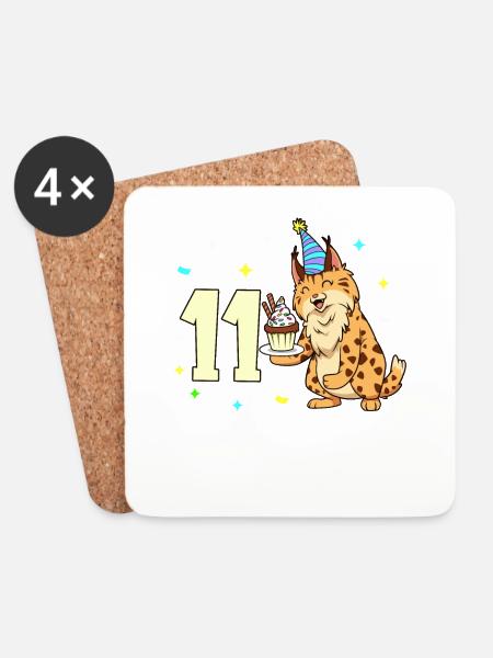 Mit Luchs - Kinder Geburtstag 11 Jahre - Untersetzer (4er-Set) - Weiß