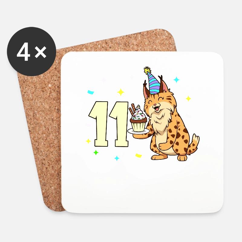 Mit Luchs - Kinder Geburtstag 11 Jahre - Untersetzer (4er-Set) - Weiß