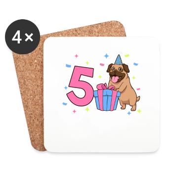 With Pug - Girl Birthday 5 Years - Coasters (set of 4) - white - Front