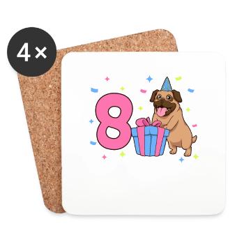 Mit Mops - Mädchen Geburtstag 8 Jahre - Untersetzer (4er-Set) - Weiß - Vorne