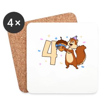 Chipmunk - Children's Birthday 4 years - Coasters (set of 4) - white - Front