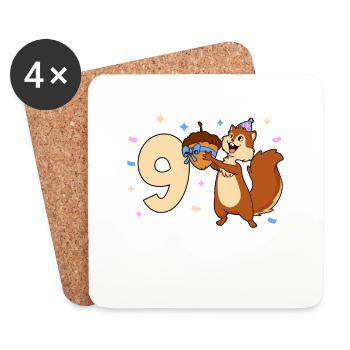 Chipmunk - Children's birthday 9 years - Coasters (set of 4) - white - Front