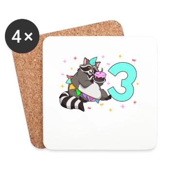With raccoon - children's birthday 3 years - Coasters (set of 4) - white - Front