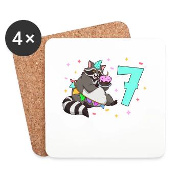 With raccoon - children's birthday 7 years - Coasters (set of 4) - white - Front