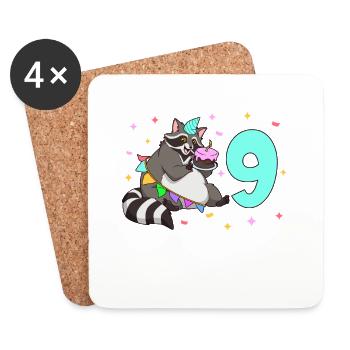 With raccoon - children's birthday 9 years - Coasters (set of 4) - white - Front