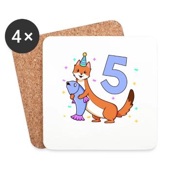 With weasel - children's birthday 5 years - Coasters (set of 4) - white - Front