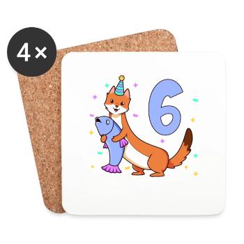 Mit Wiesel - Kinder Geburtstag 6 Jahre - Untersetzer (4er-Set) - Weiß - Vorne