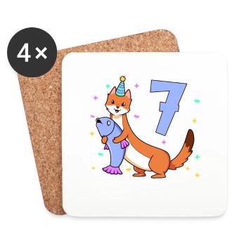 Avec Weasel - Anniversaire des enfants 7 ans - Dessous de verre (lot de 4) - blanc - Devant