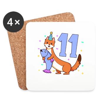 Avec belette - anniversaire des enfants 11 ans - Dessous de verre (lot de 4) - blanc - Devant