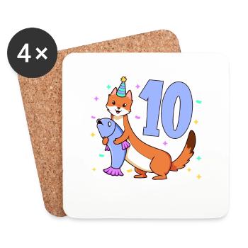 Mit Wiesel - Kinder Geburtstag 10 Jahre - Untersetzer (4er-Set) - Weiß - Vorne
