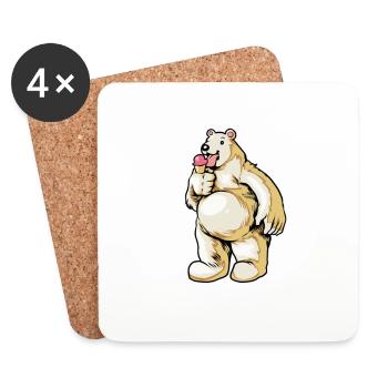 L’ours polaire comique apprécie le cornet de crème glacée - Dessous de verre (lot de 4) - blanc - Devant