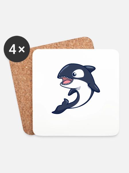 Kawaii Wal - Orca - Untersetzer (4er-Set) - Weiß