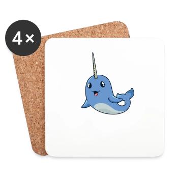 Kawaii Wal - Narwal - Untersetzer (4er-Set) - Weiß - Vorne
